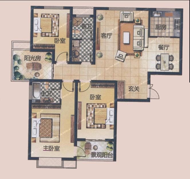 理想城 三室兩廳一廚兩衛(wèi)一陽臺(tái)