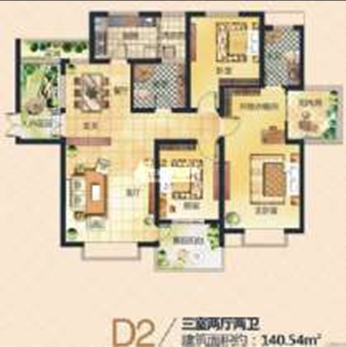 理想城 三室兩廳一廚兩衛(wèi)一陽臺(tái)140.54